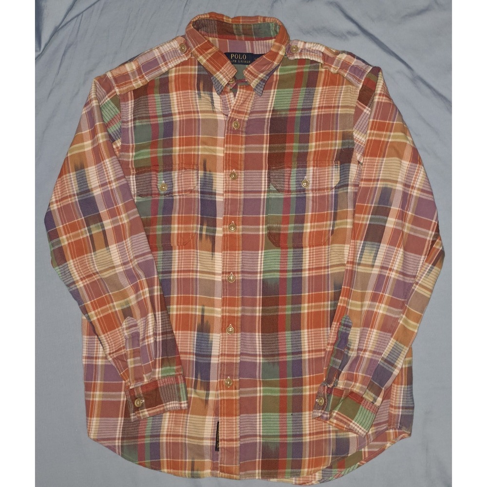 Polo Ralph Lauren Mens Orange Plaid Button Front Shirt  Size Large  R1208